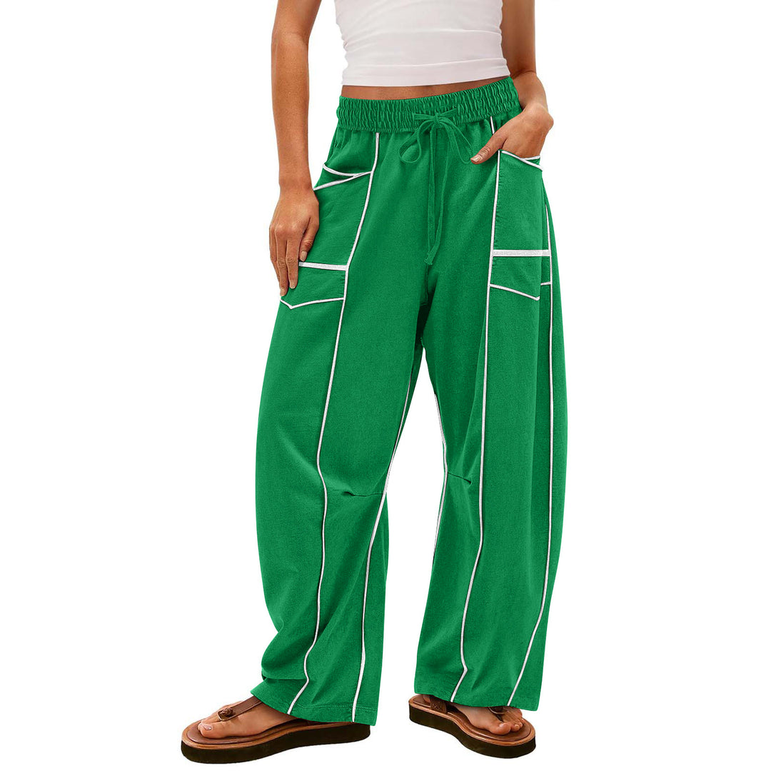 Women’s wide lounge pants with drawstring, contrast piping, and cargo pockets Mune Fashion