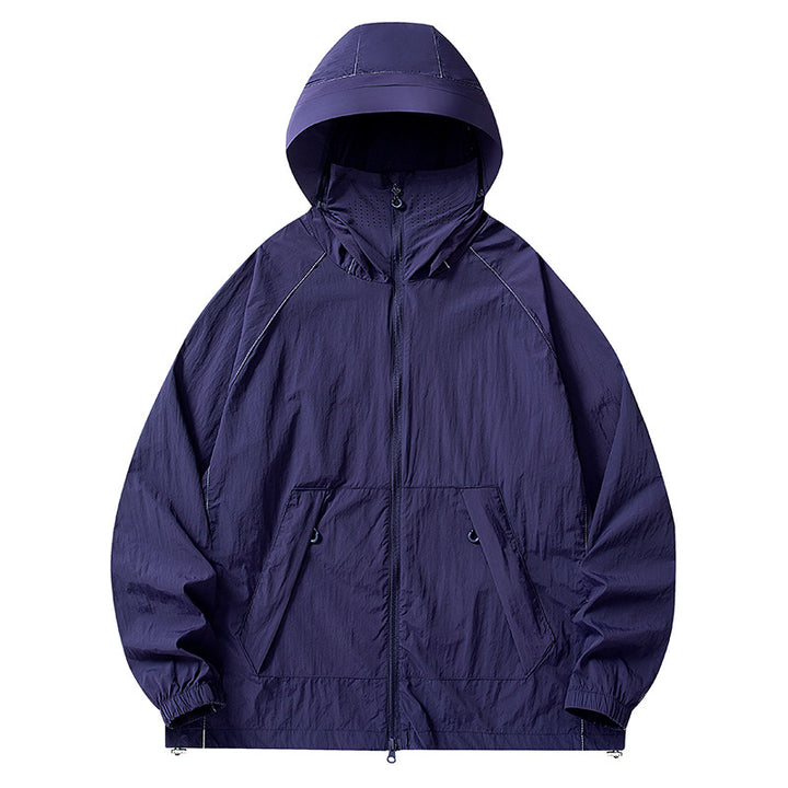 Men's lightweight wind and water-repellent hooded jacket with mesh lining, raglan sleeves & adjustable hem Mune Fashion