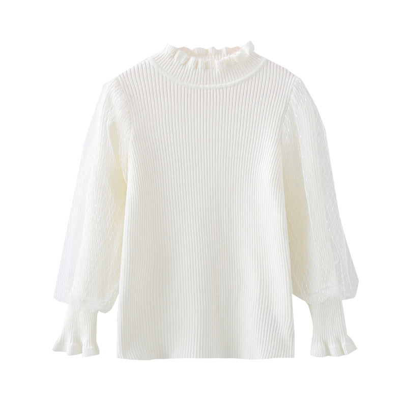 Girls elegant sweater with transparent lace sleeve Mune Fashion
