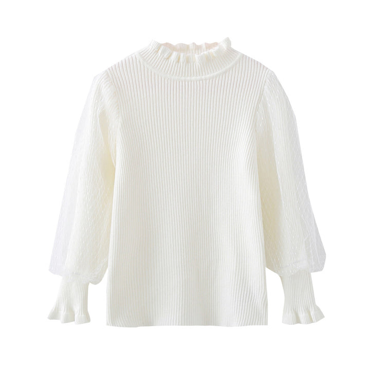 Girls elegant sweater with transparent lace sleeve Mune Fashion