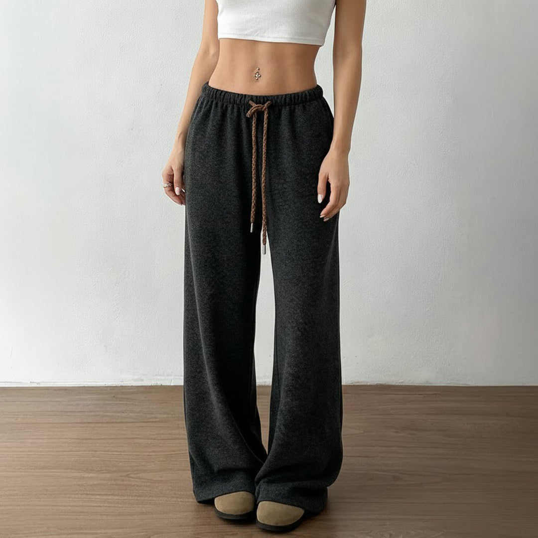 Ladies wide high-waist lounge pants with drawstring and flowing palazzo cut Mune Fashion