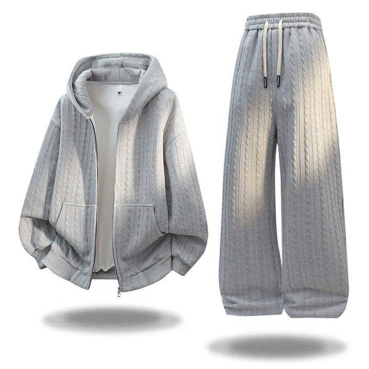 Women's Oversize Knit Hoodie with Cable Pattern, Zipper & Kangaroo Pockets Mune Fashion
