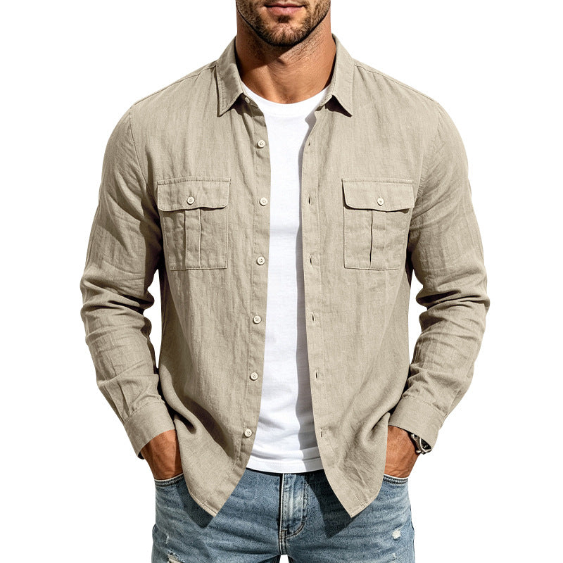 Men's linen shirt with chest pockets and casual overshirt Mune Fashion