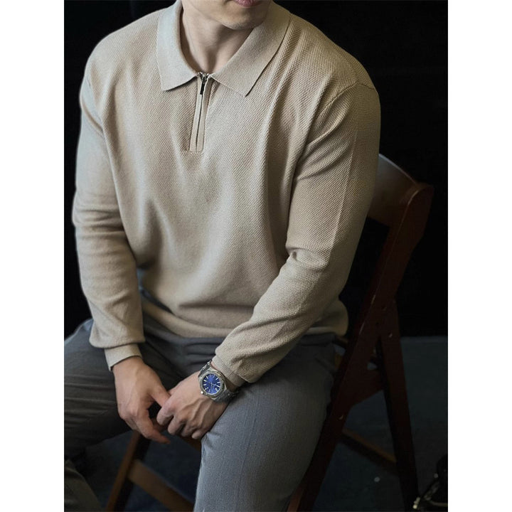 Men's Stylish Long Sleeve Polo Shirt with Zipper Mune Fashion