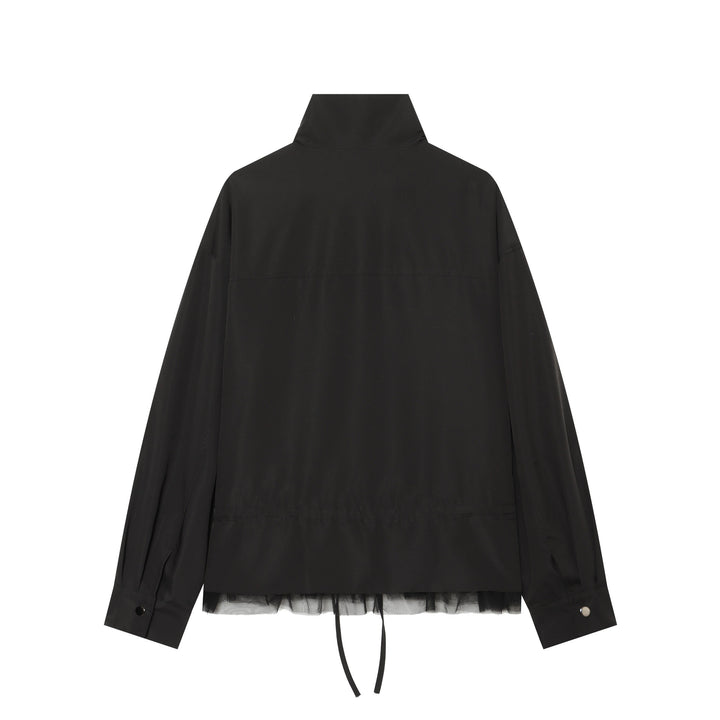 Women's lightweight adjustable windbreaker with stand-up collar, drawstring and tulle trim Mune Fashion