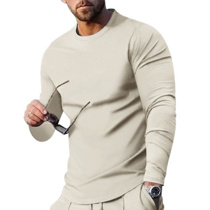 Men's narrow cut long sleeve shirt with round neckline elastic cotton stretch and extended hem Mune Fashion