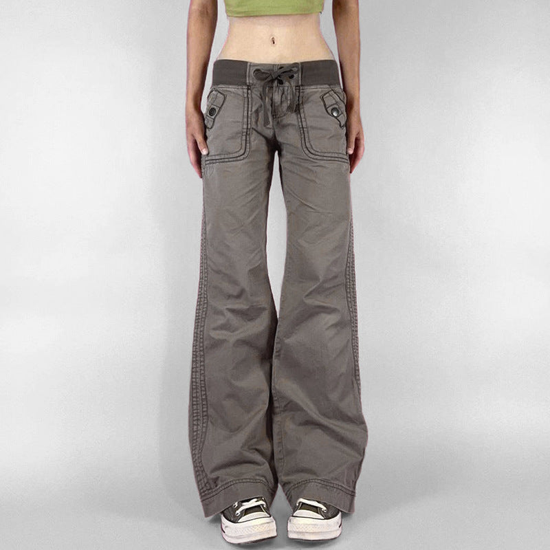 Women's High-Waist Flared Pants made of Cotton Blend with Elastic Waistband, Drawstring and Patch Pockets Mune Fashion