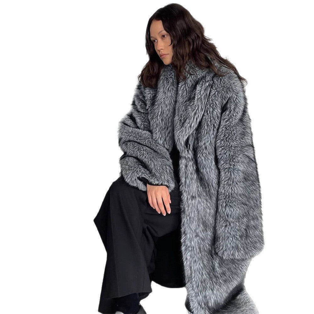Women Oversize longer Faux Fur Coat with voluminous sleeves Mune Fashion