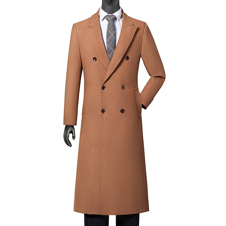 Men's Double-breasted Wool Coat Extra long cut with lapel collar Mune Fashion