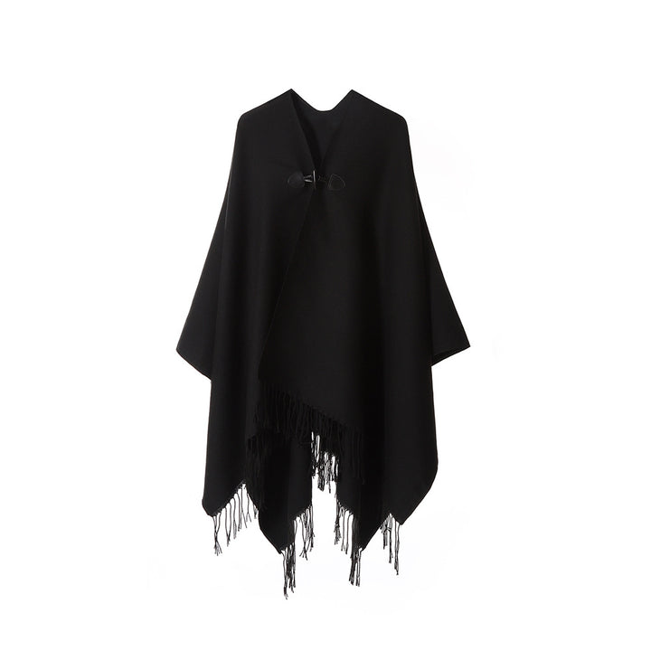 Women's Kastiger Cape Wrap with Fringes and Toggle Closure Mune Fashion