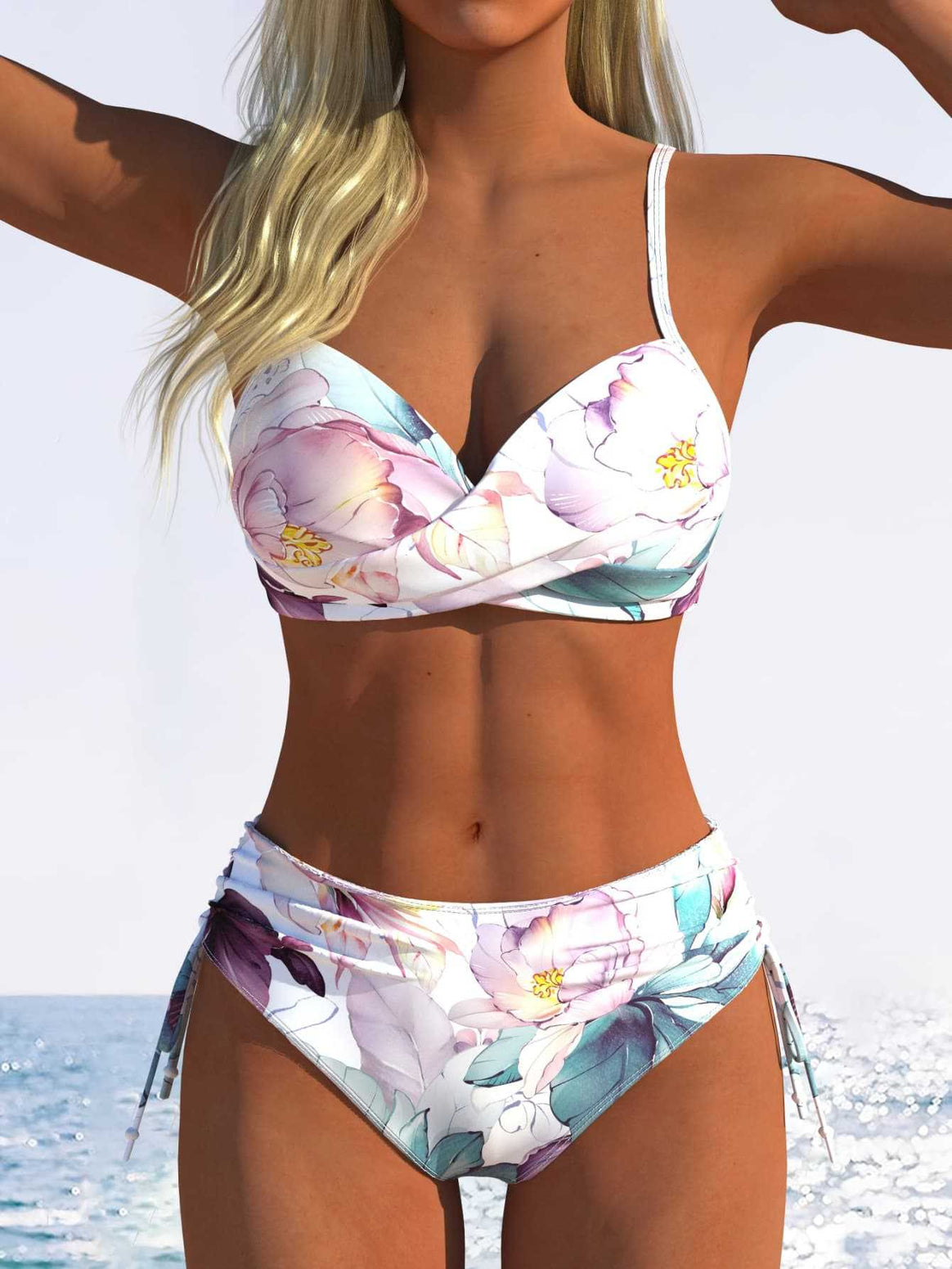 Women's Bikini Set with Geometric Design and Adjustable Waist Mune Fashion