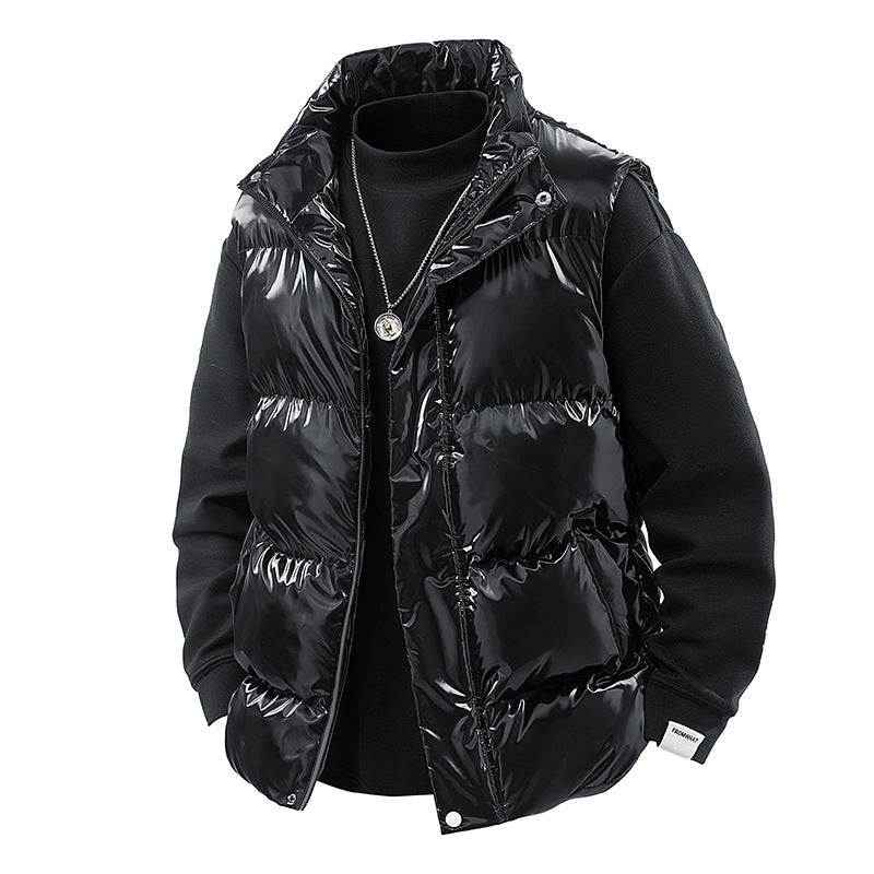 Men's Shiny Quilted Stand Collar Vest with Thermal Filling Mune Fashion