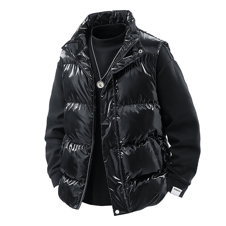 Men's Shiny Quilted Stand Collar Vest with Thermal Filling Mune Fashion