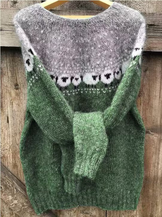 Women's Norwegian sweater made of wool blend with round neck and traditional Fair Isle yoke Mune Fashion