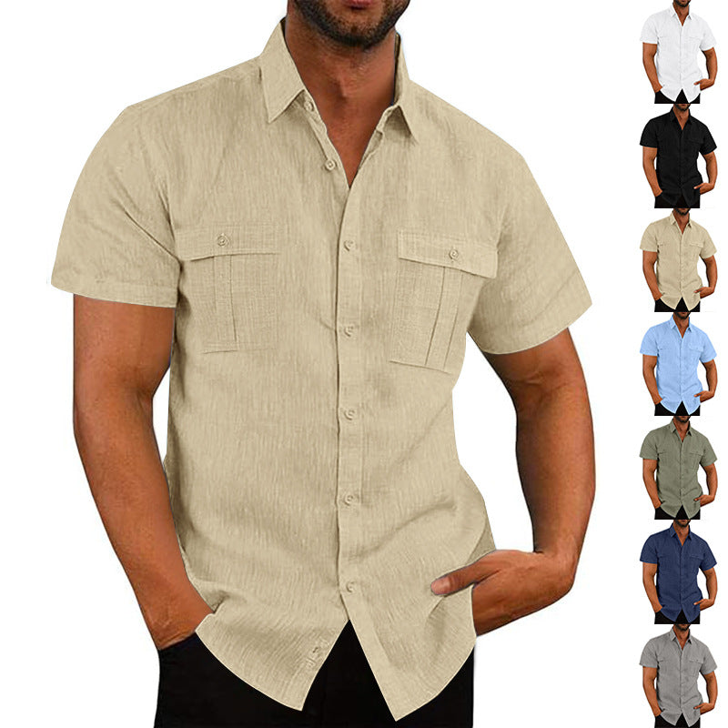 Men's Nan Lightweight Structured Short Sleeve Shirt with Chest Flaps and Full Button Placket Mune Fashion