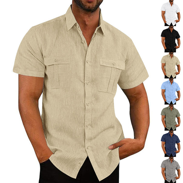 Men's Nan Lightweight Structured Short Sleeve Shirt with Chest Flaps and Full Button Placket Mune Fashion