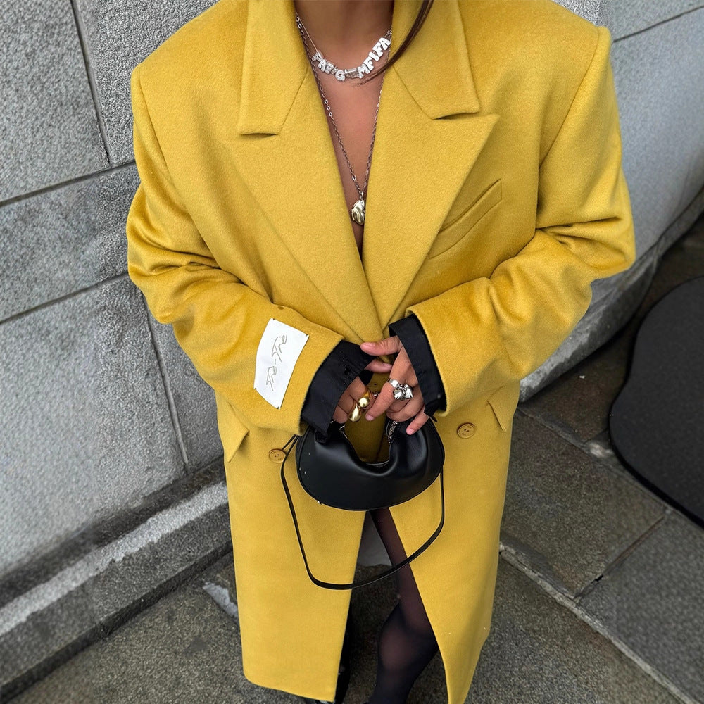 Ladies Oversized Wool Coat with Lapel Collar and Flap Pockets Mune Fashion