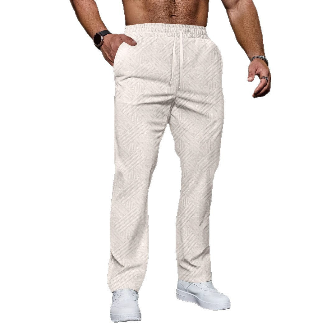 Men's textured relaxed joggers with geometric jacquard, elastic drawstring, and straight leg Mune Fashion