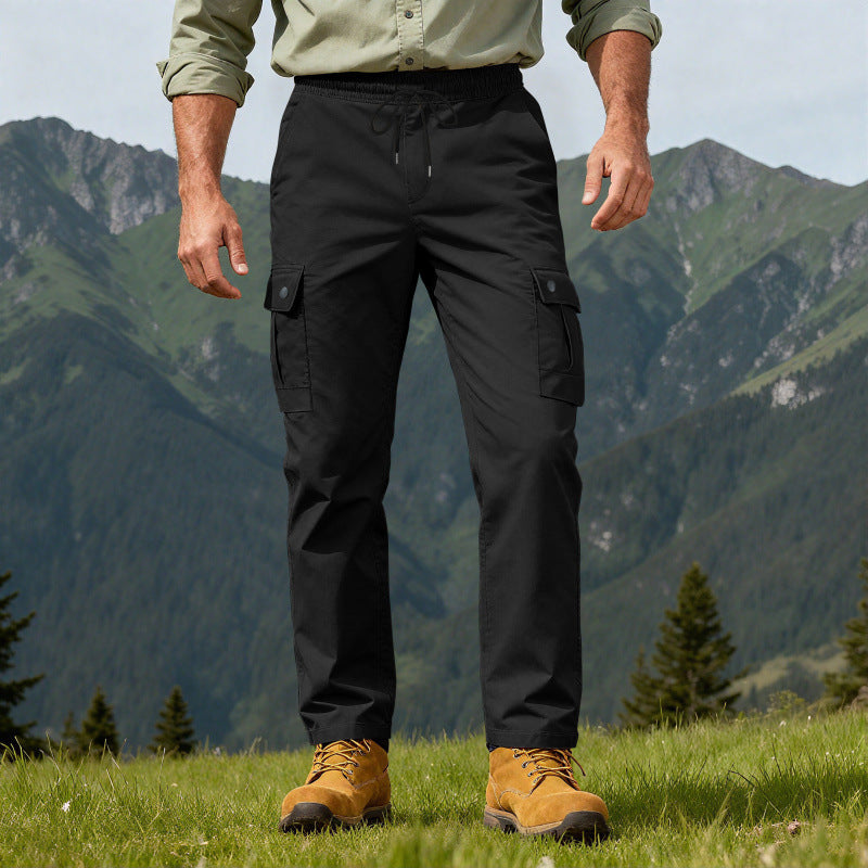 Men's Utility Cargo Pants with Elastic Waistband, Adjustable Drawstring and Multiple Pockets Mune Fashion