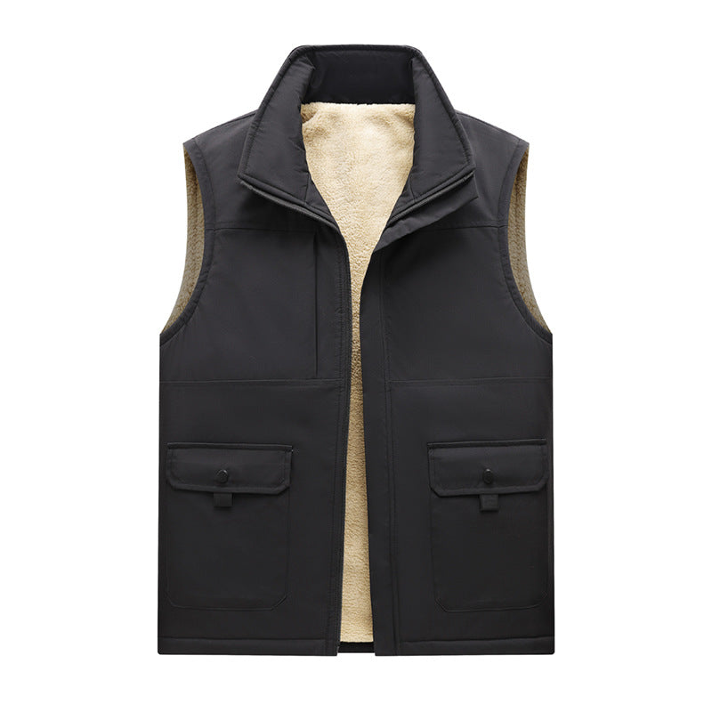 Men's Insulated Outdoor Utility Vest with Teddy Lining and Front Flap Pockets Mune Fashion