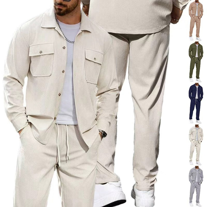 Men's casual two-piece shirt jacket with applied chest pockets and drawstring pants Mune Fashion