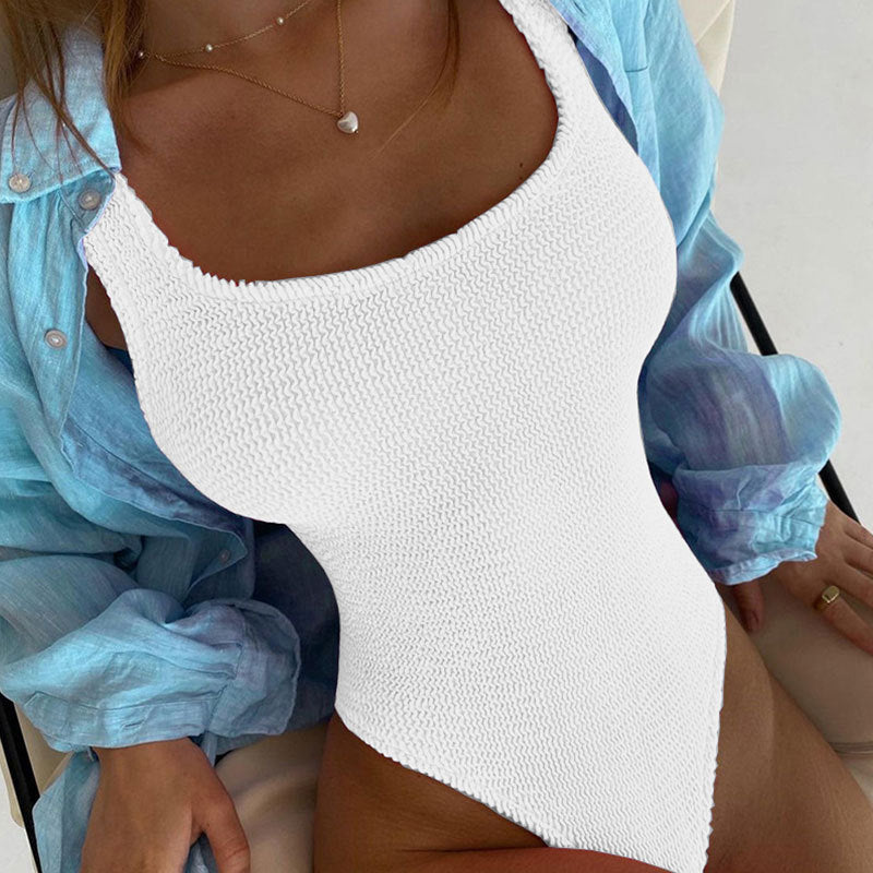 Women One-Piece Swimsuit with High Cut Leg and Textured Design Mune Fashion