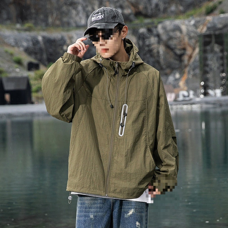 Men's Breathable Hooded Field Jacket with Stowable Hood and Reflective Chest Zipper Mune Fashion