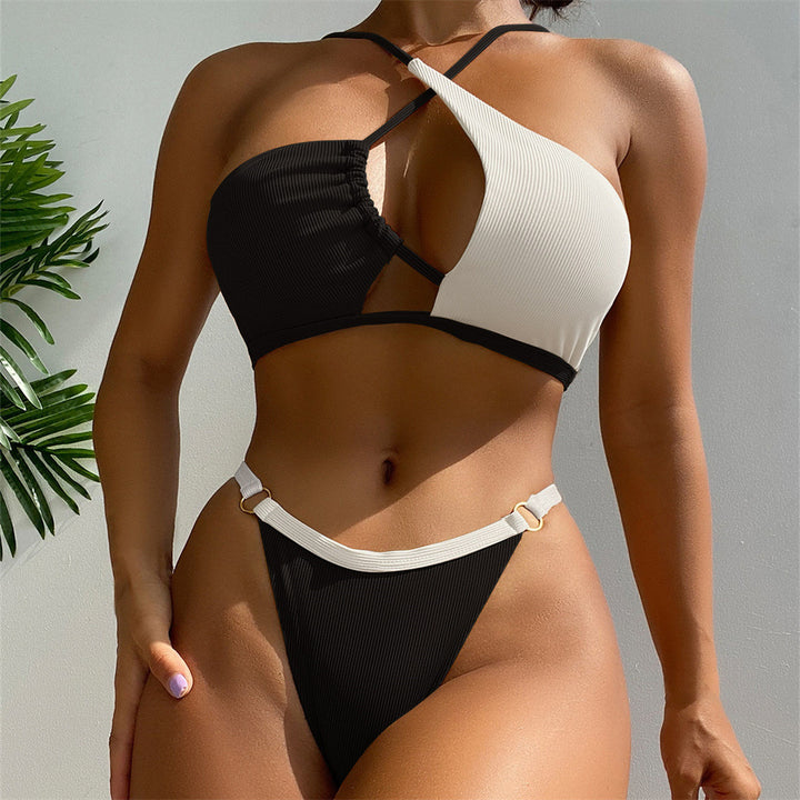 Women's bikini set with asymmetric top and high cut leg Mune Fashion