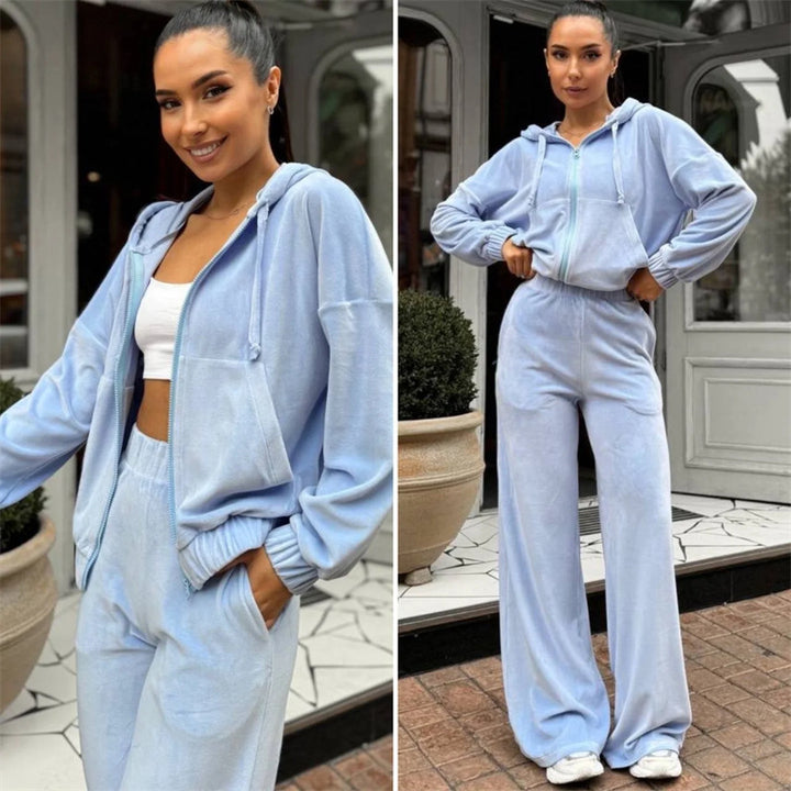 Women's Velour Zip Hoodie with Marlene Jogging Pants Lounge Set Mune Fashion
