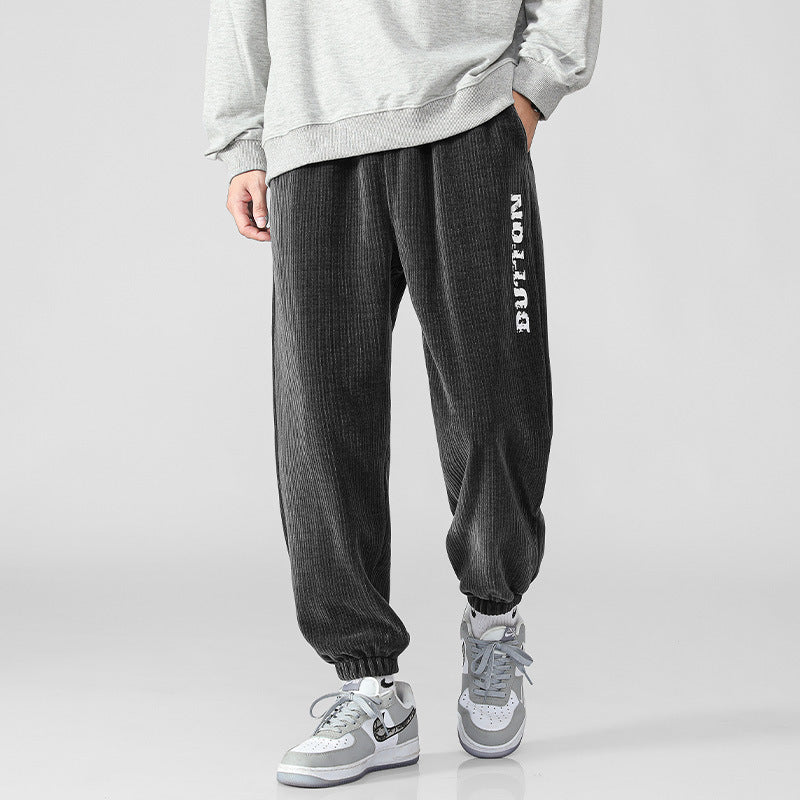 Men's Soft Corduroy Jogging Pants in Relaxed Fit with Elastic Waistband and Cuff Mune Fashion