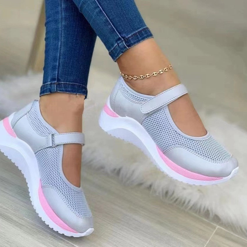 Women's Breathable Mary-Jane Sneakers with Velcro and Wedge Sole Mune Fashion