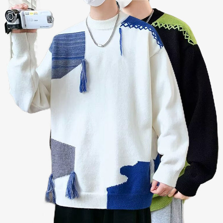 Men's Casual Chunky Knit Sweater with Creative Pattern Mune Fashion