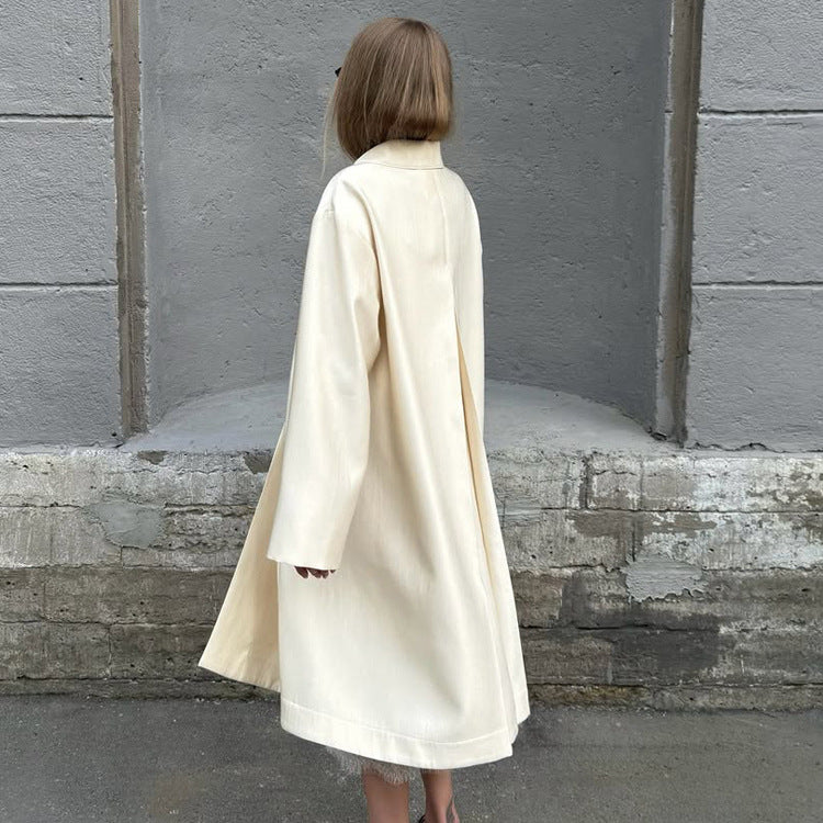 Women Lightweight Satin-Effect Long Coat with Boxy Oversize Silhouette Mune Fashion