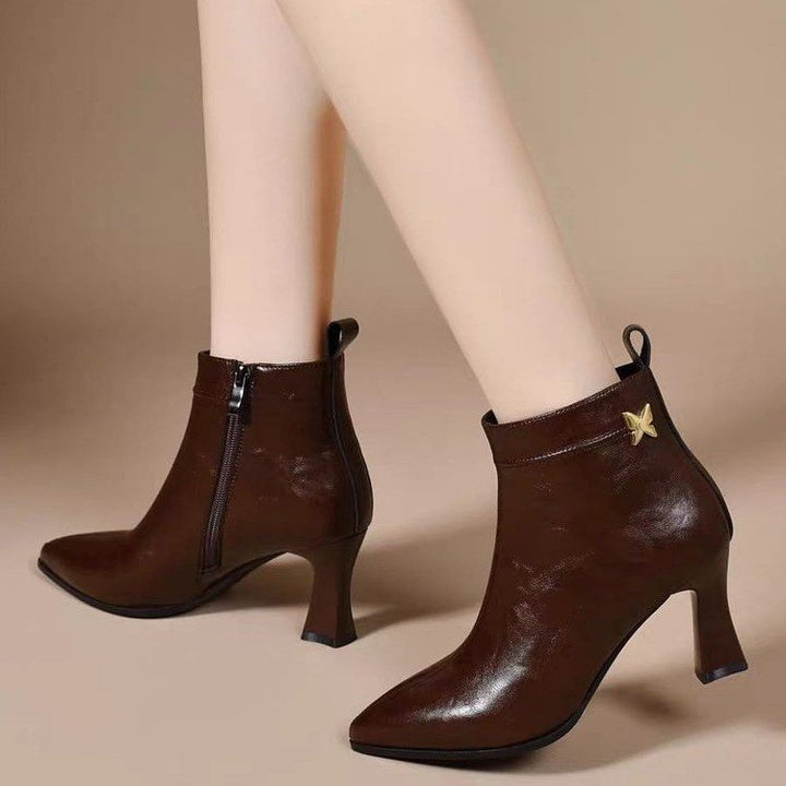 Women Elegant Ankle Boots with High Heel and Zipper Mune Fashion