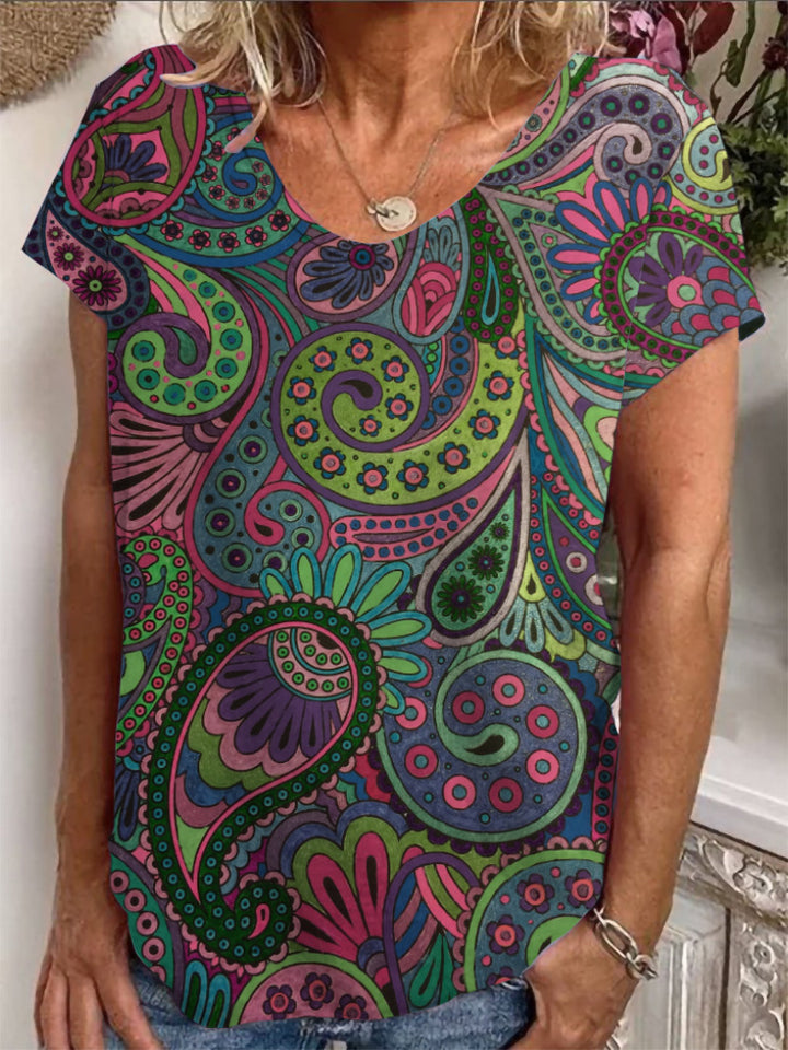Ladies Loose Blouse with Colorful Paisley Pattern Mune Fashion