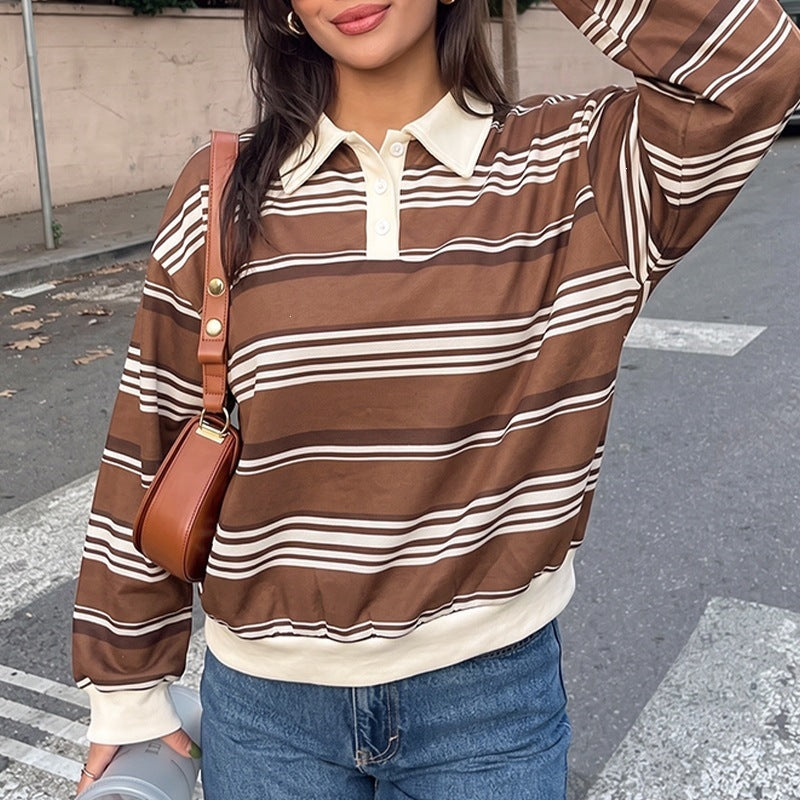 Women Casual Sweater with Polo Collar Mune Fashion
