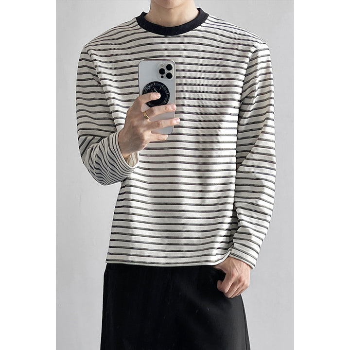 Men's Sporty Long Sleeve Shirt with Striped Pattern Mune Fashion