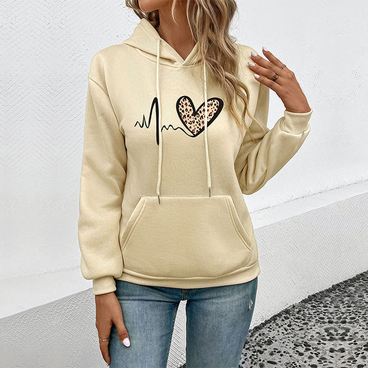 Women's hoodie with leopard heart print and kangaroo pocket Mune Fashion