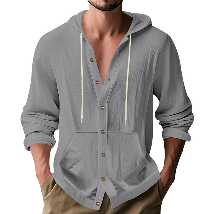 Men's casual hoodie jacket with button placket and kangaroo pocket Mune Fashion
