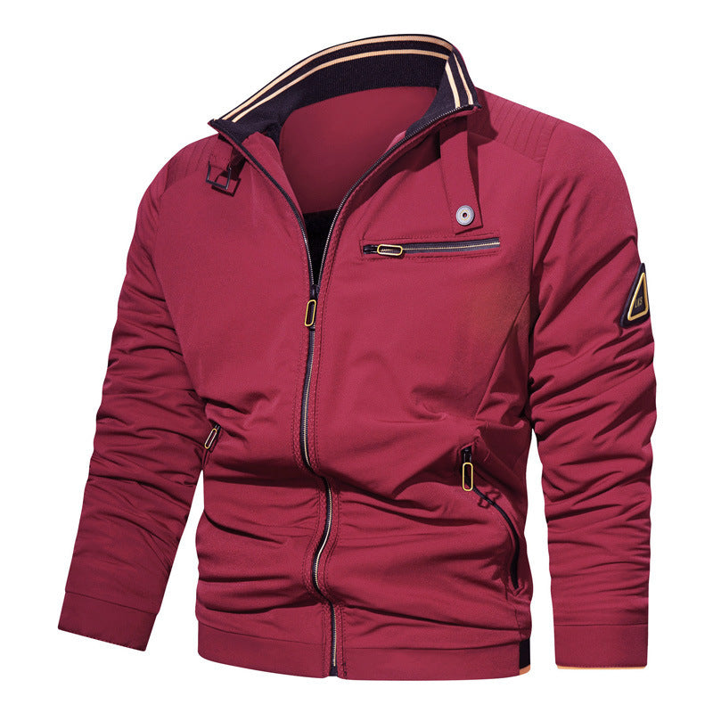Men's sporty-urban college jacket with stand-up collar, zip front, and utility details Mune Fashion