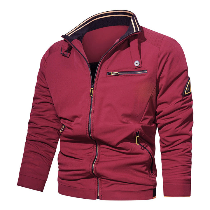 Men's sporty-urban college jacket with stand-up collar, zip front, and utility details Mune Fashion