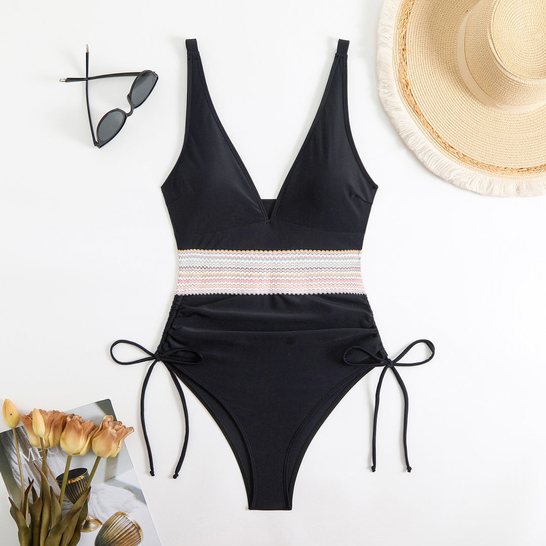Women's One-Piece Swimsuit with Elegant V-Neck and Adjustable Ruching Element Mune Fashion