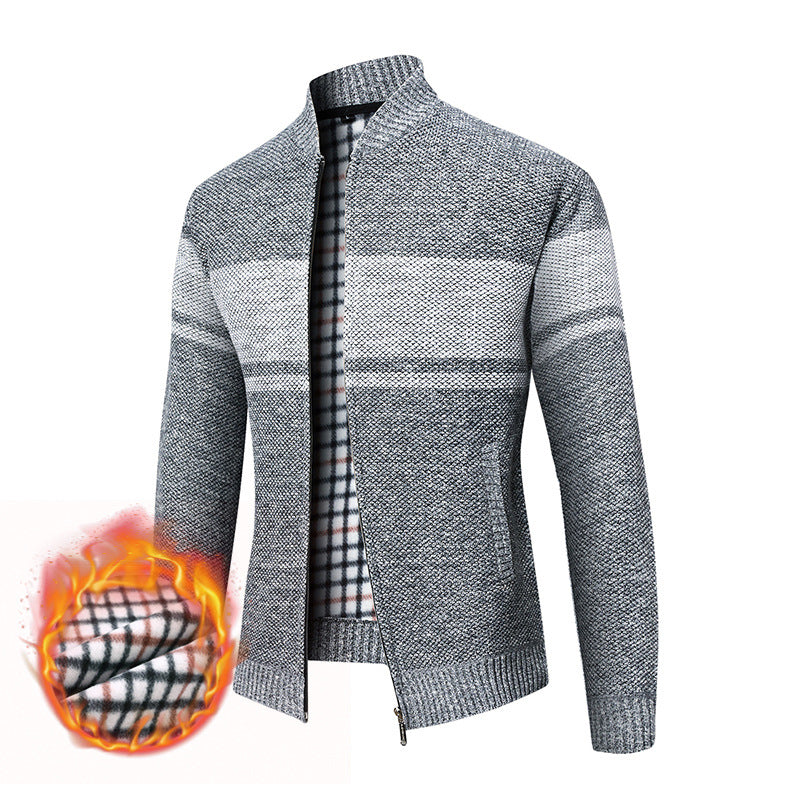Men's thermal knitted zip jacket with stand-up collar and checkered fleece lining Mune Fashion