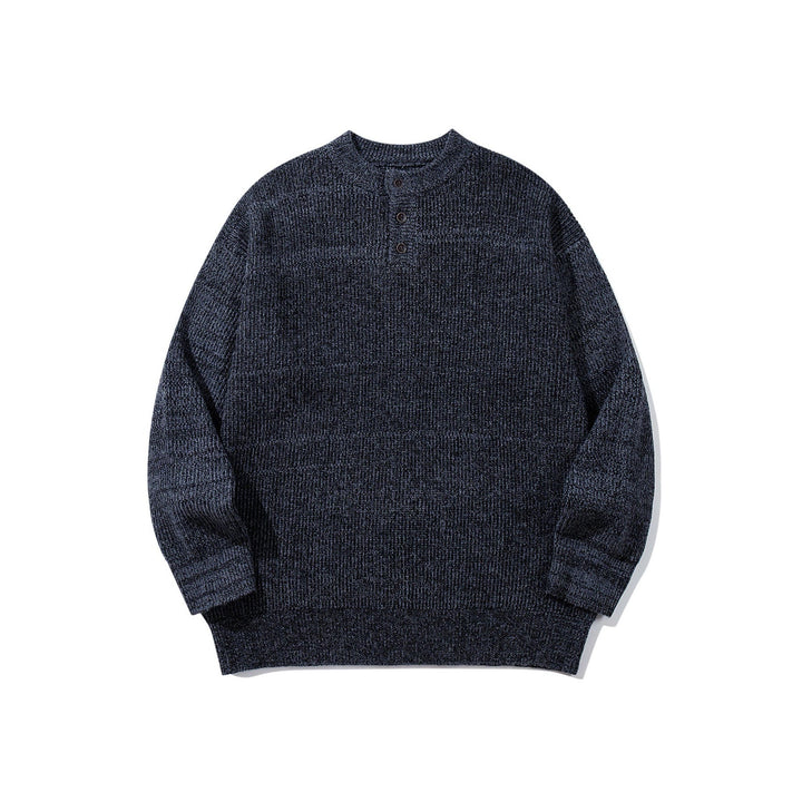 Men's chunky knit henley pullover with half button placket and ribbed cuffs Mune Fashion