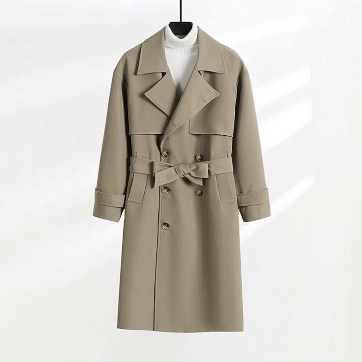 Women's tailored double-breasted trench coat with tie belt and shawl collar Mune Fashion