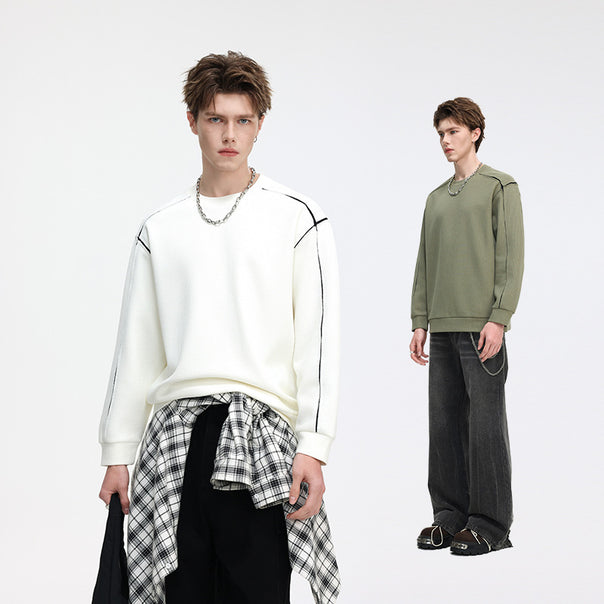 Men's Structured Waffle Knit Long Sleeve Sweater with Contrast Seams Mune Fashion