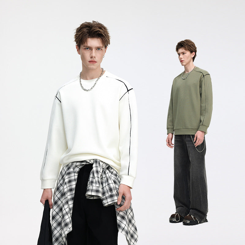 Men's Oversize Ribbed Long Sleeve Shirt with Contrast Seams Mune Fashion