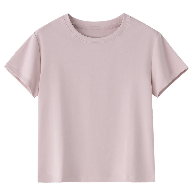 Women Short-Cut Boxy T-Shirt made from soft cotton stretch with round neck Mune Fashion