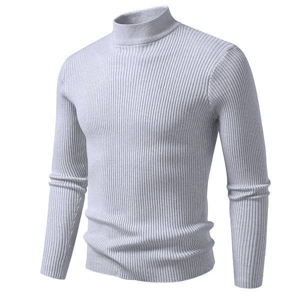 Men's ribbed mock neck pullover narrow fit thermal fine knit Mune Fashion