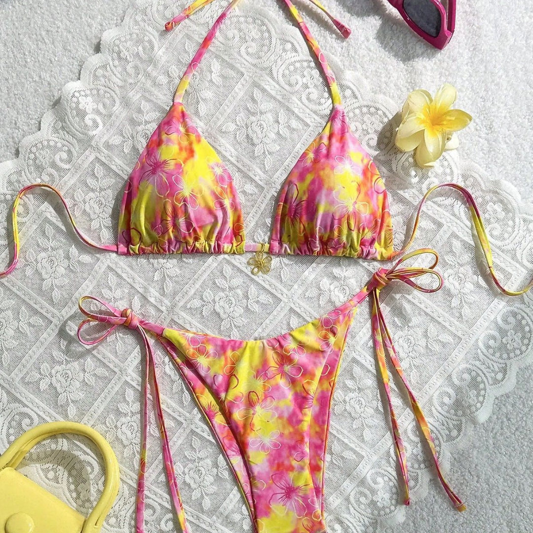 Women's triangle bikini with adjustable straps and colorful floral pattern Mune Fashion